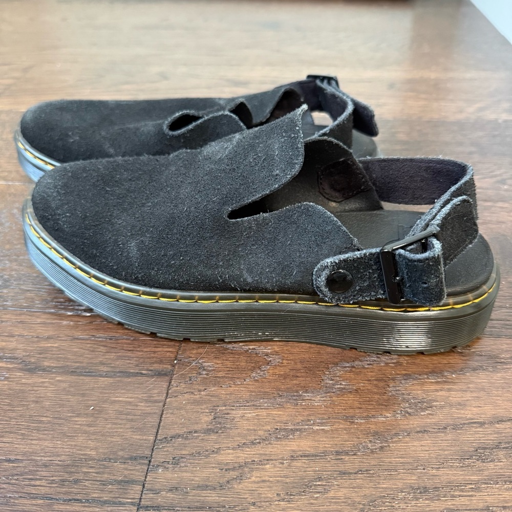 Dr. Martens Black Suede Slingback Clogs